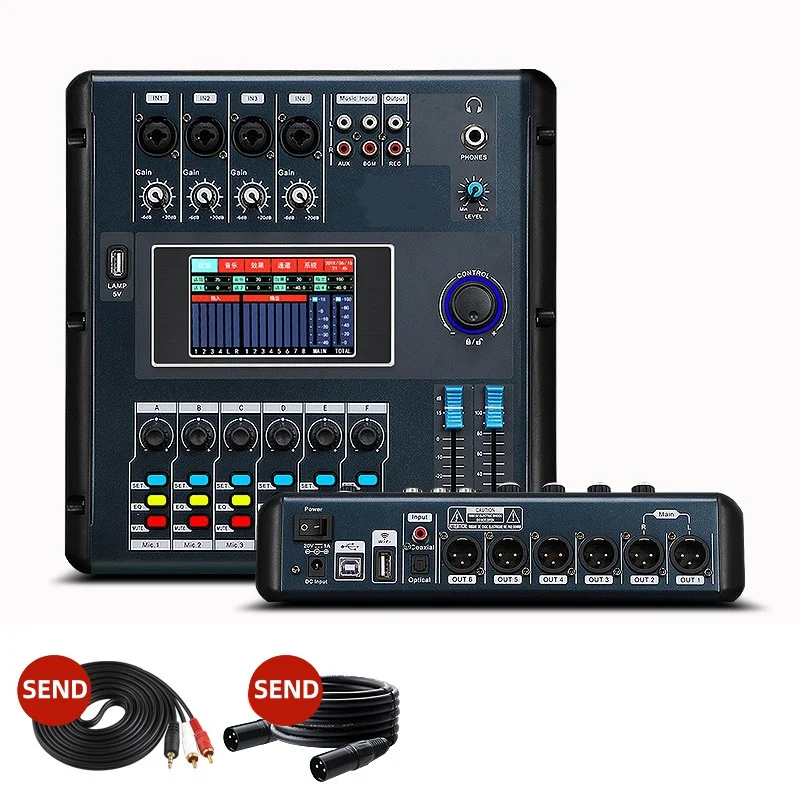 

6CH Touch Screen DJ Mixer Multifunctional Sound Mixing Desk For Indoor Stage Karaoke Live Streaming Use