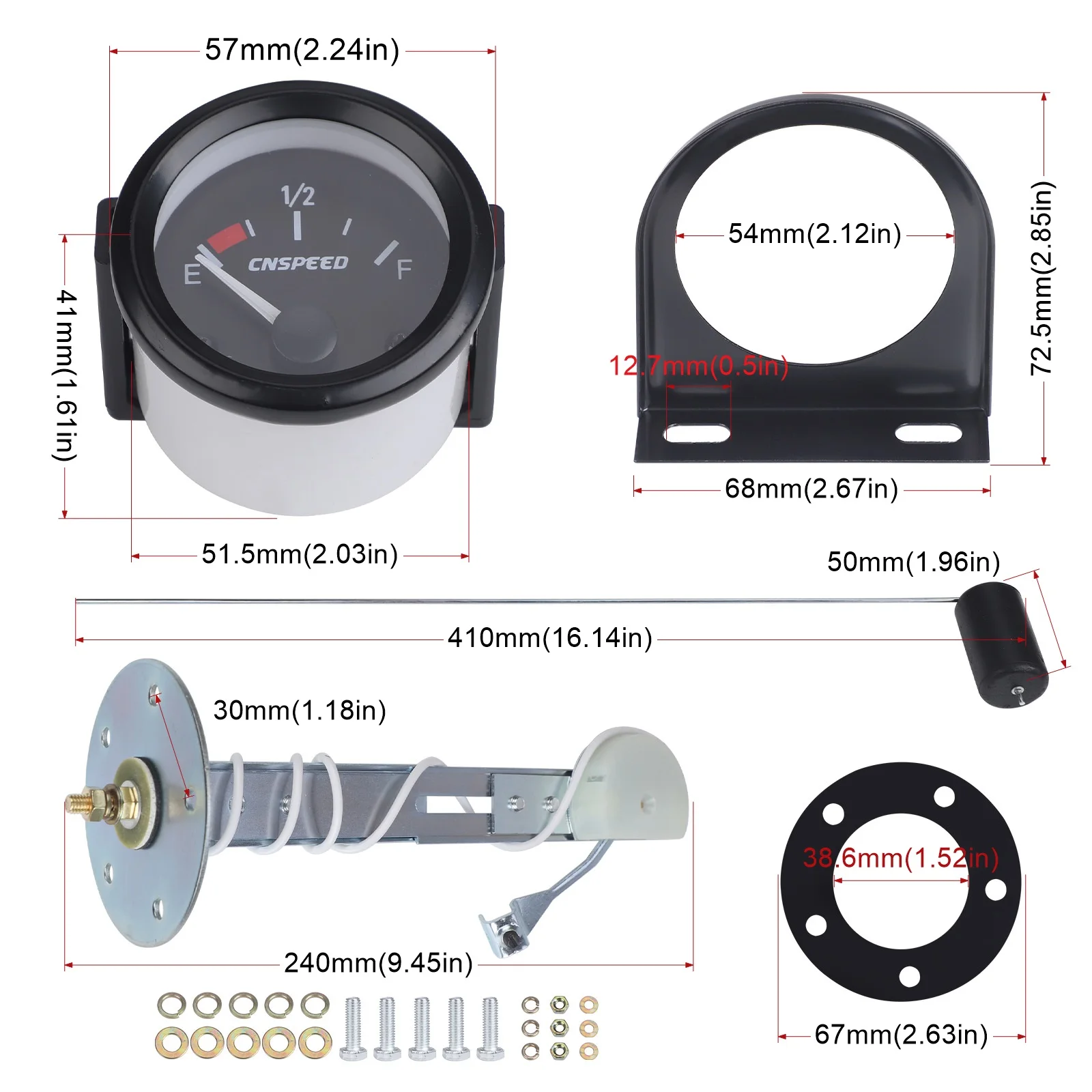 

Universal 2" 52mm Fuel Level Gauge Auto Car Meter Fuel Float Level Sensor 30-240 ohms White LED Light Pointer Fuel Gauges 12V