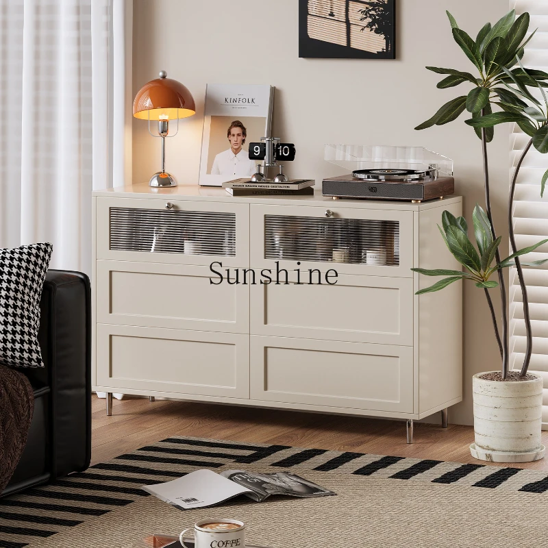 

Cream bedroom storage cabinet living room modern simple wall six bucket locker
