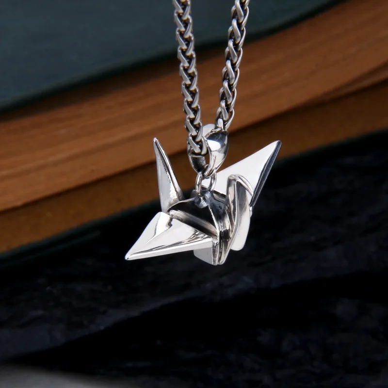 BOCAI New S925 Sterling Silver Personality Simplicity Elegance Cuteness Joker Paper Crane Pendants for Men And Women Wholesale