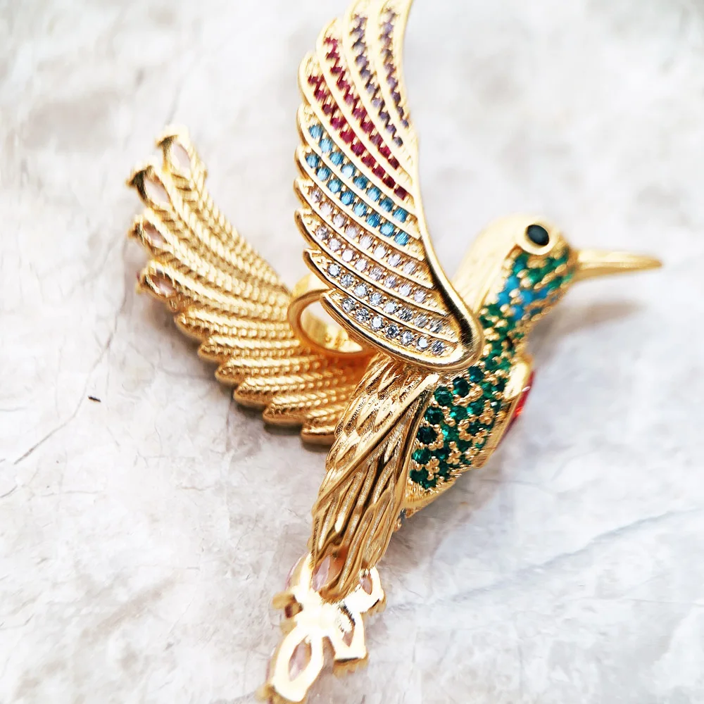 Anhänger Große Kolibri Gold 2022 Marke Neue Schmuck 925 Sterling Silber Zubehör Geschenk Für Frauen – Detail 8