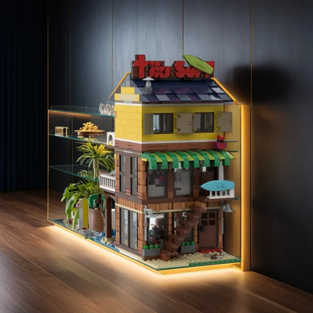 

1085 PCS MOC Tiki Surf Bar Tropical Beach Pub Hawaiian-Style Bar Model DIY Model Building Blocks Birthday Toys Gift