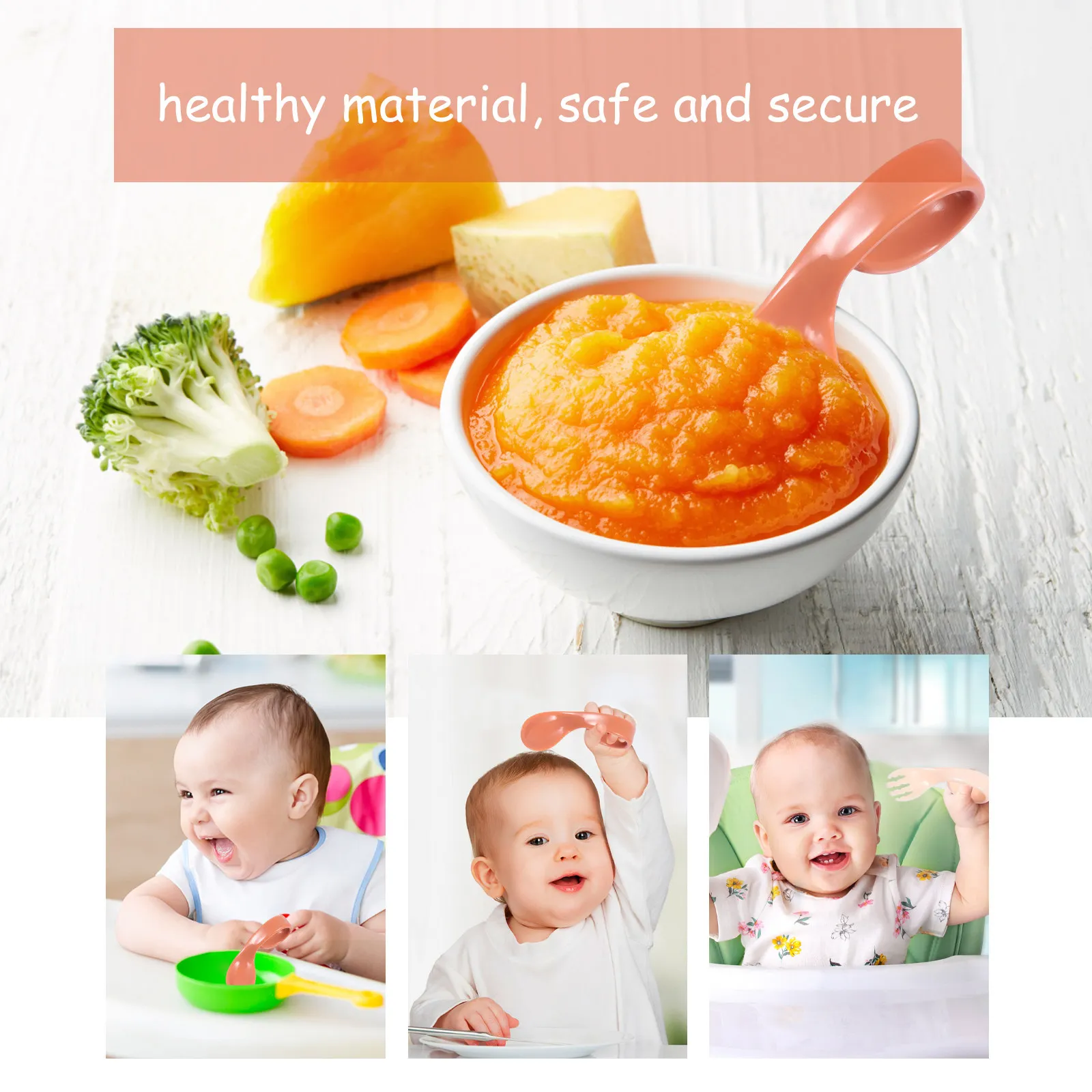 

1Set Infant Training Tableware Curved Design Easy Grip Non Slip Handle Baby Spoon Fork for Toddlers Milk Pureed Food Learning