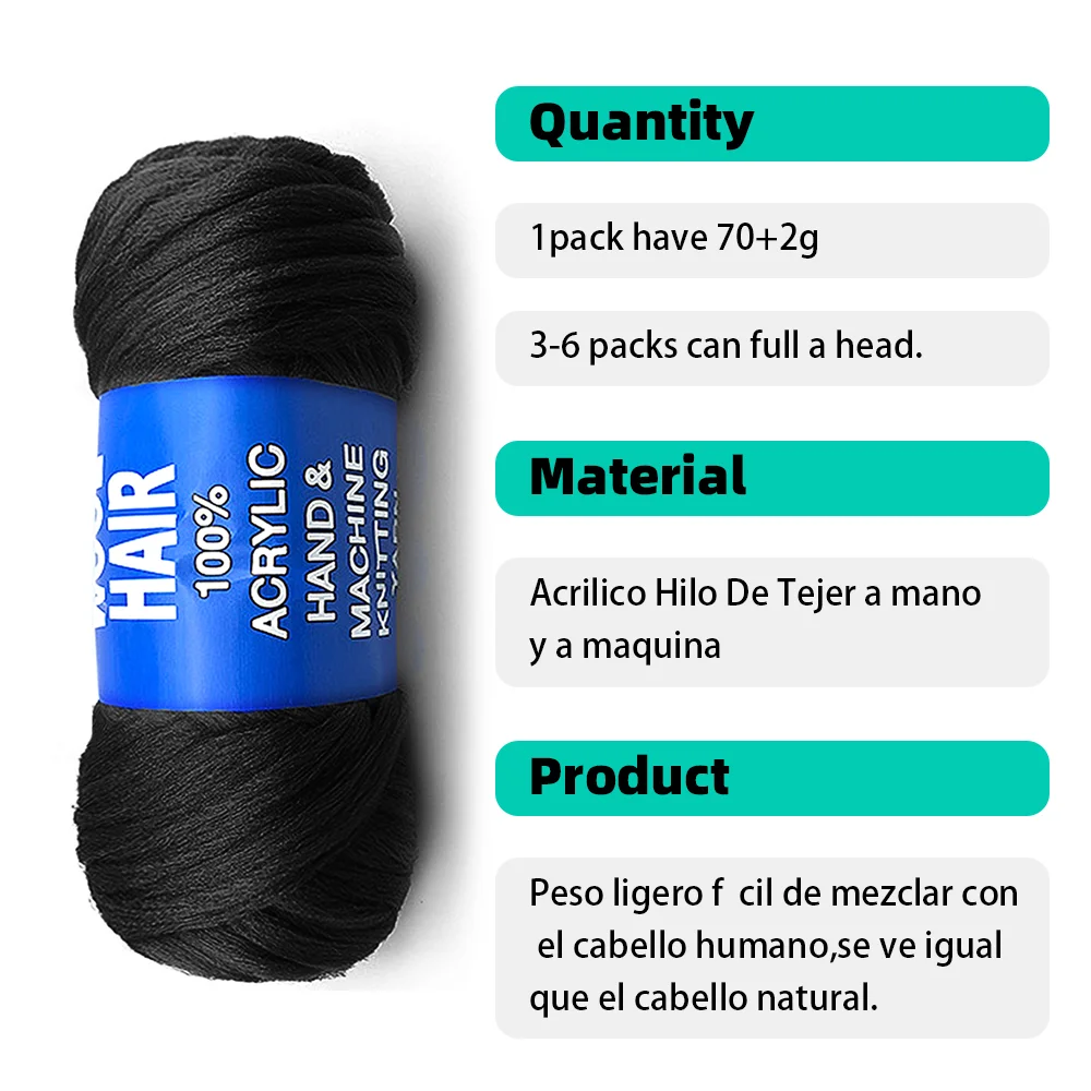 Extensão de cabelo de lã brasileira para mulheres, cabelo sintético Crochet, torção senegalesa, Faux Locs Wraps, cabelo trançado jumbo