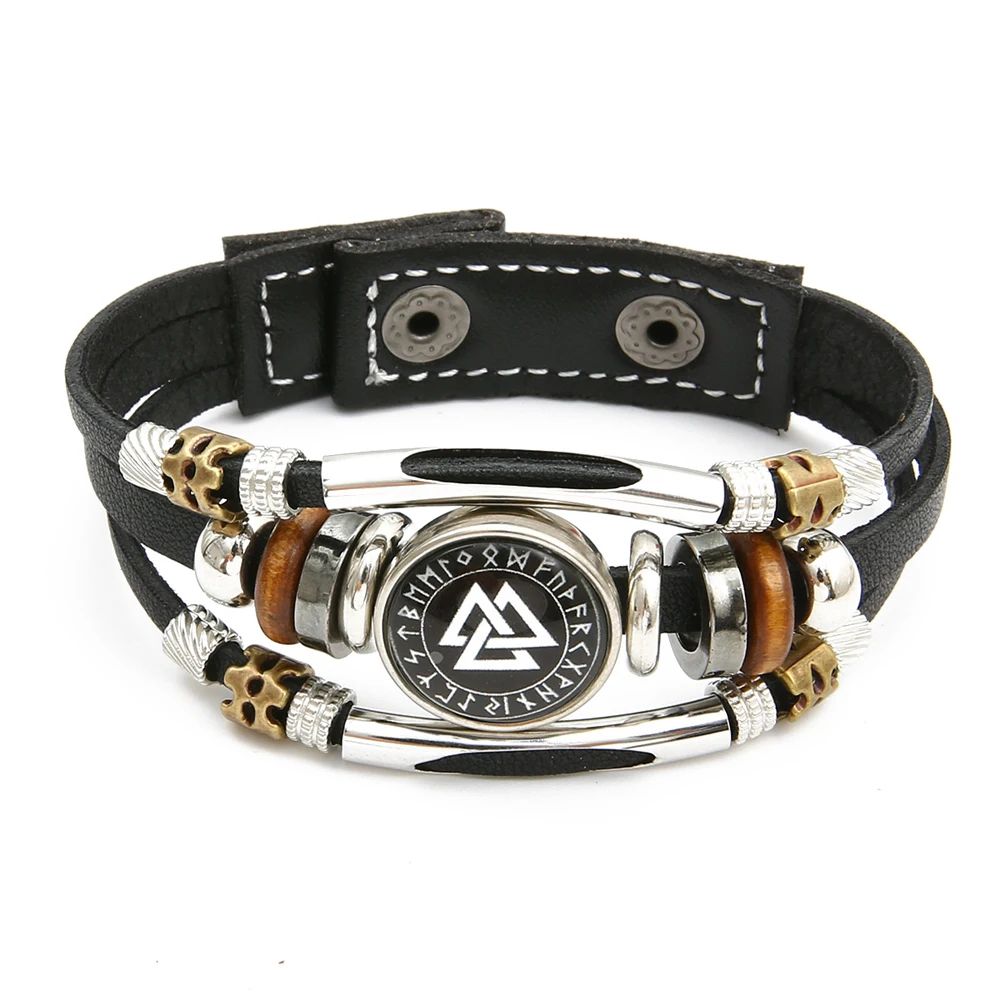 Vintage Multi layered Beaded Bracelet Viking Pirate Compass Pattern Leather Bracelet view 3