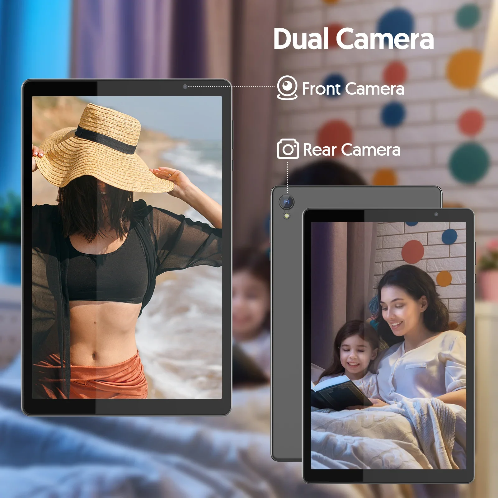 Tablette 10 pouces, Android 14, processeur quad-core, 4 Go de RAM (2 Go + 2 Go extensible), stockage 32 Go, Wi-Fi, double caméra, 6000 mAh