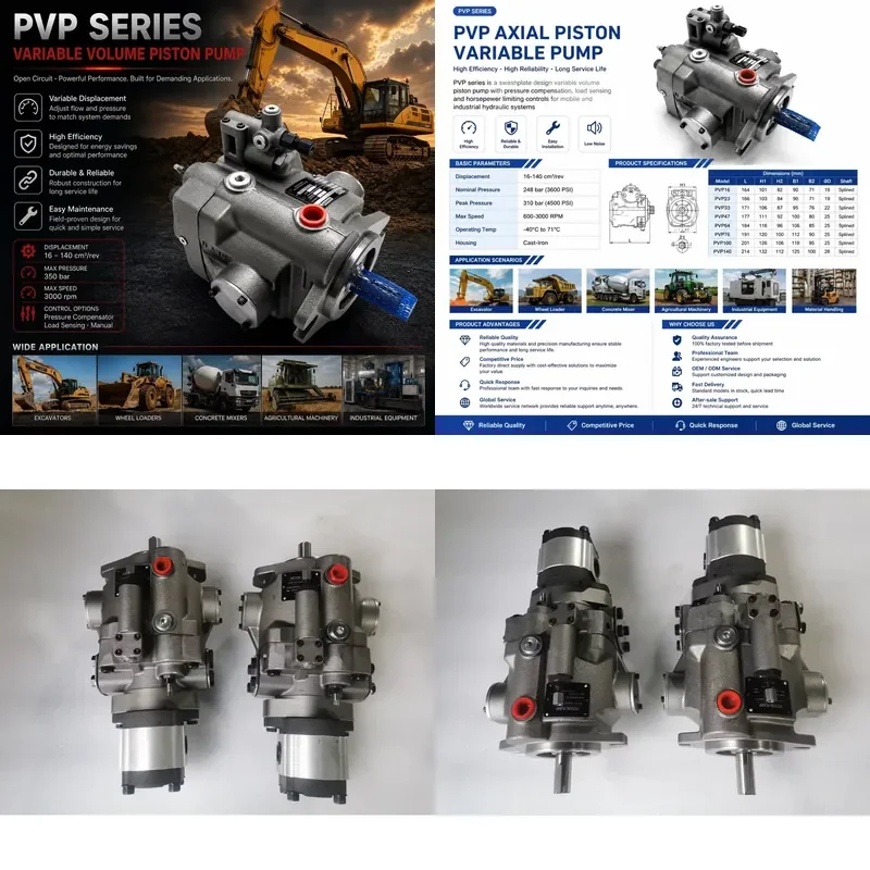 for PVP Series Variable Volume Pump 16-140cc 248Bar 3600PSI Pressure Compensated Hydraulic