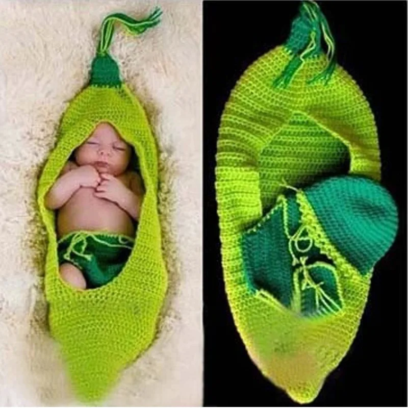 Bean Pod Three Piece Handmade Hook Weaving Newborn Baby Full Moon Photo Prop Versatile Hundred Day Baby Photography Suit New