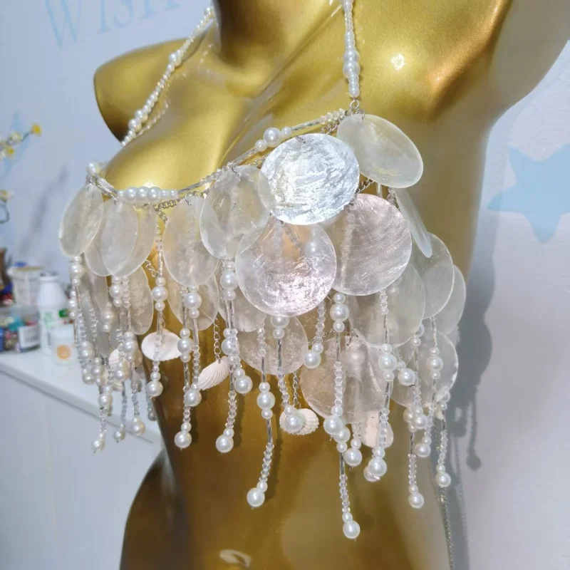 Böhmischer Naturmuschel-Körpergurt-Top für Damen, Verstellbarer Neckholder-Ketten-Body-Top für Strandurlaub und Fotoshootings, Körperaccessoire – Detail 17