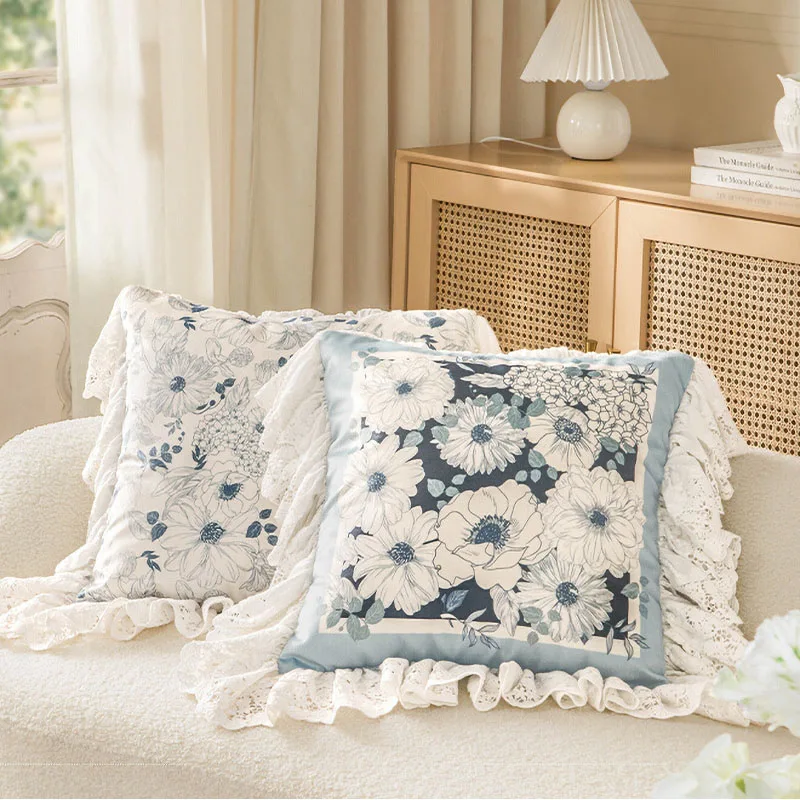 

New French Style Luxurious Short Plush Lace Pillow Cover Apply to Home Dakimakura Decorative Cushions Sofa 45x45 Floral Pattern