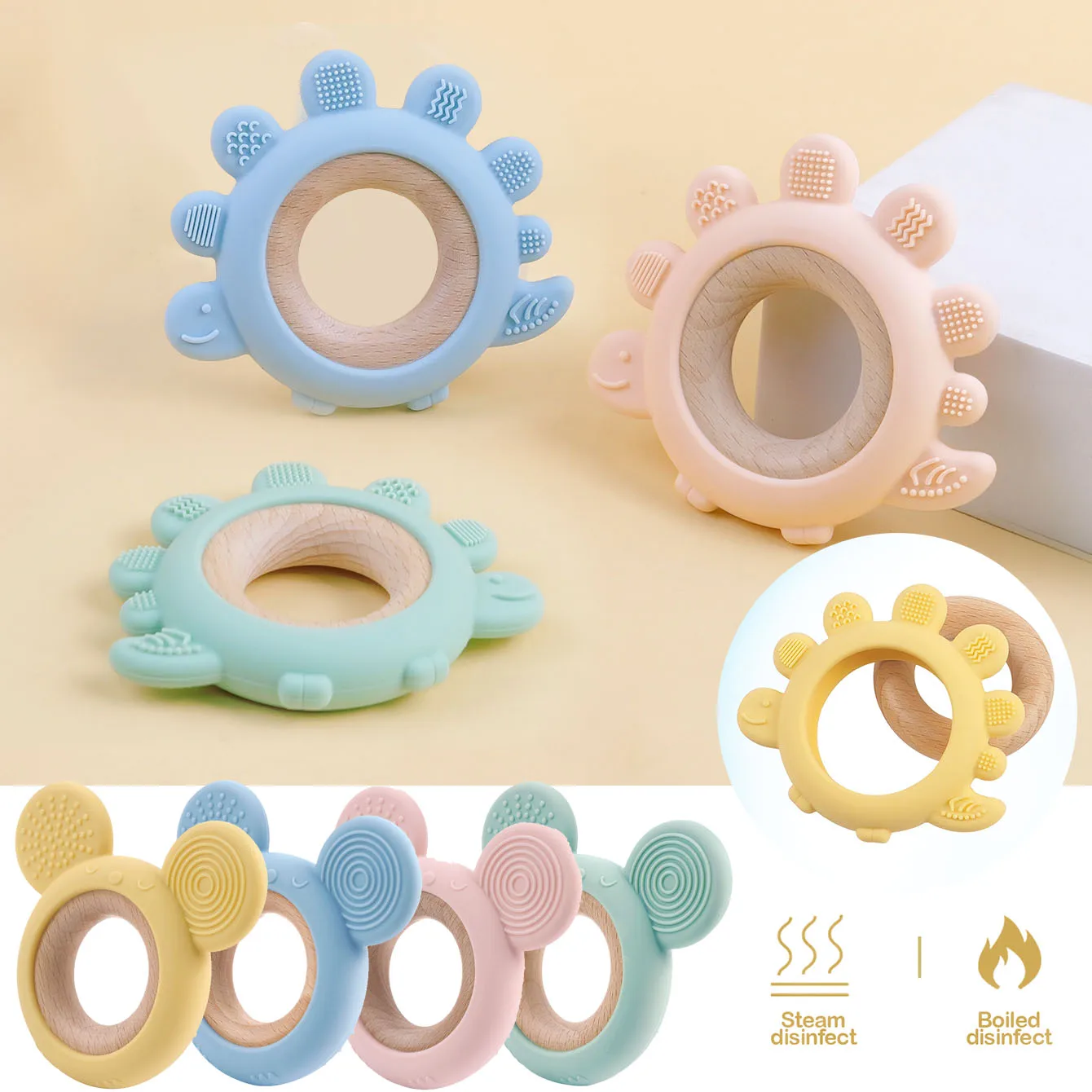 1pcs Necklace Pendant Nursing Teether Gifts Baby Silicone Gum Cute Silicone Teether Baby Cartoon Frog Deer Wooden Teether Toys