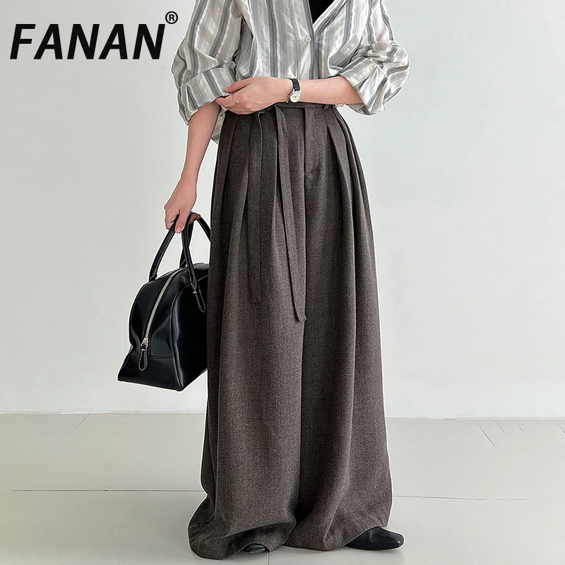 

FANAN дизайн пояса темпераментные брюки женские прямые широкие брюки с высокой талией офисная женская свободная одежда модная осенняя новинка