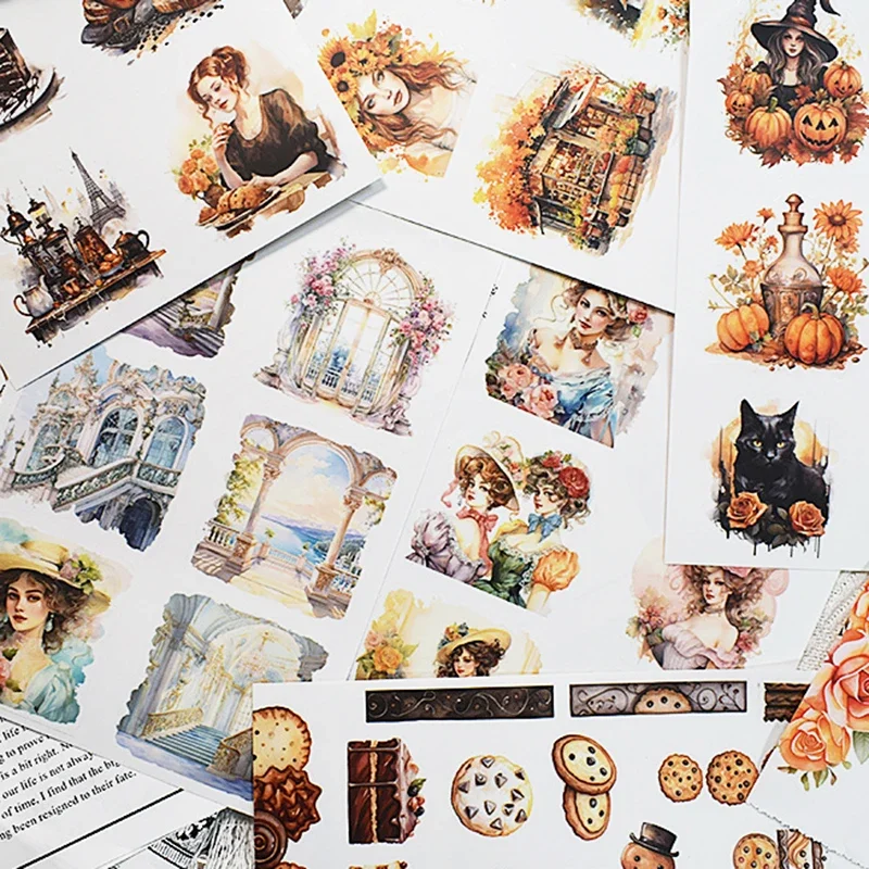 20Sheets Vintage Sticker Book Halloween Christmas Girls Flowers PET Washi Stickers for Scrapbooking Journal Diary Decoration