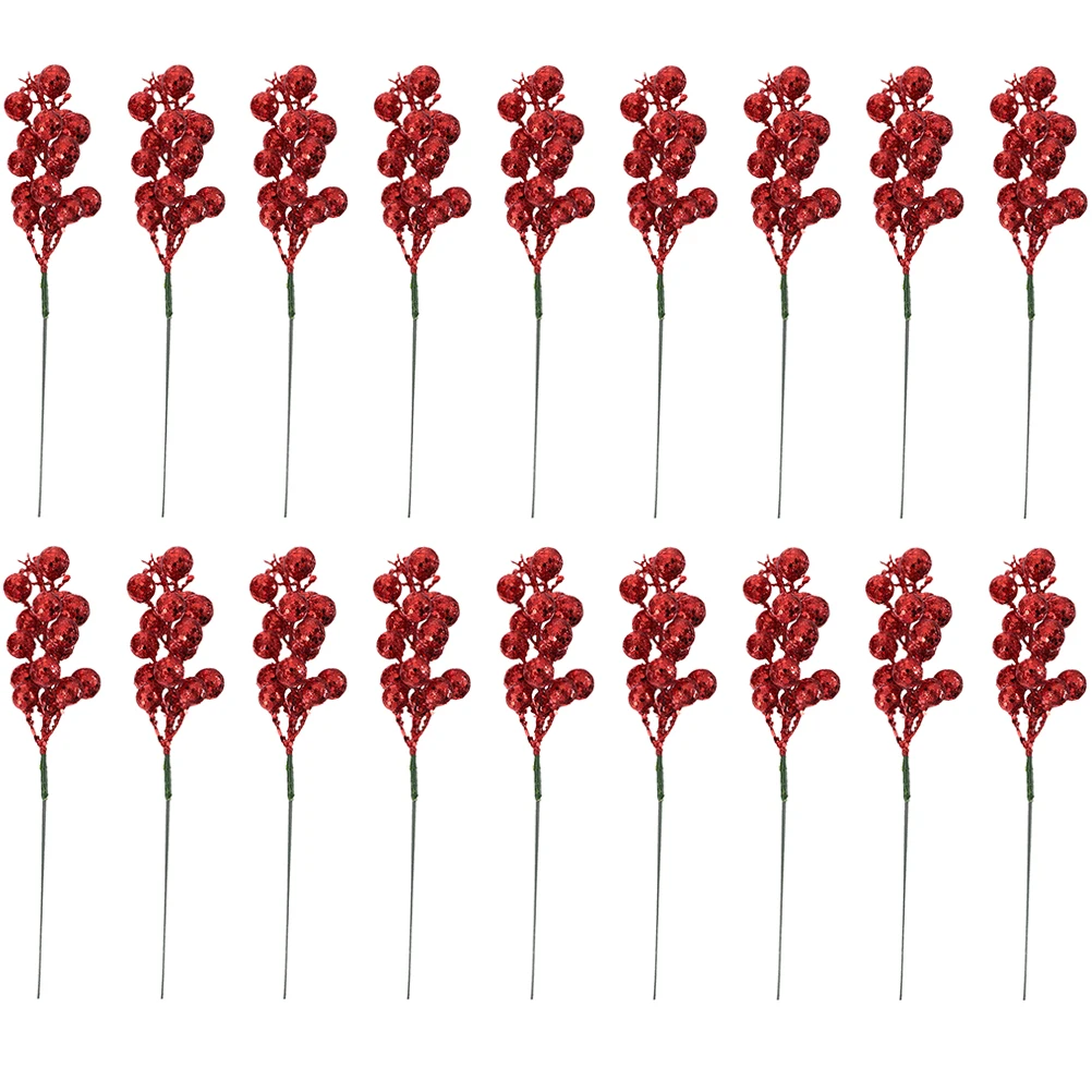 

24 Pcs Sequin Berries Christmas Berry Stems Fake Flower Ornaments Household Red Plastic Foam Artificial Banquet