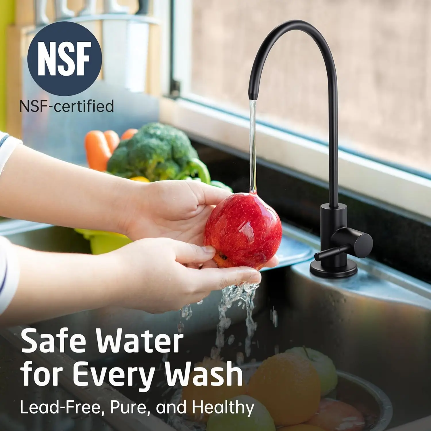 NSF認証済み逆浸透膜蛇口 ブラックRO鉛フリー浄水器蛇口 飲料水蛇口 キッチン蛇口 304ステンレス