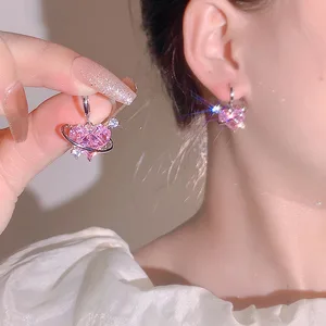 Pink -Heart Anhängerkette für Frauen, heller Zirkonohrring, romantische Party, Hochzeitsschmucksets, Mode 10 Hauptdelegverkäufe stiegen - №1