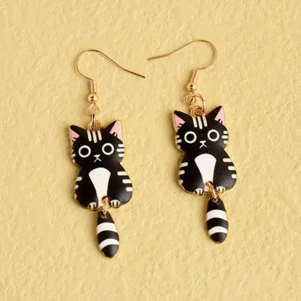 1 pairs Cat Design Cartoon Earrings Interesting Two-piece Removable Alloy Material Enamel Earrings Alloy Suitable Girls