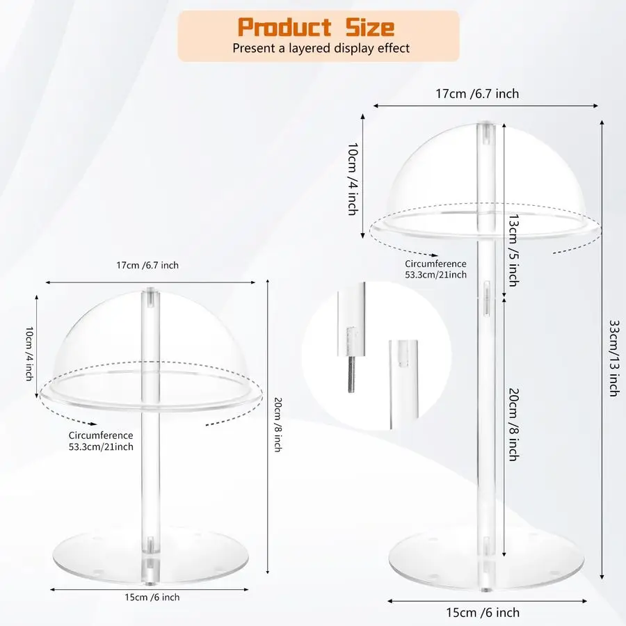 Set 8 13 High Clear Hat Display Stand and 6mm Thick Clear Acrylic Risers Display Stands