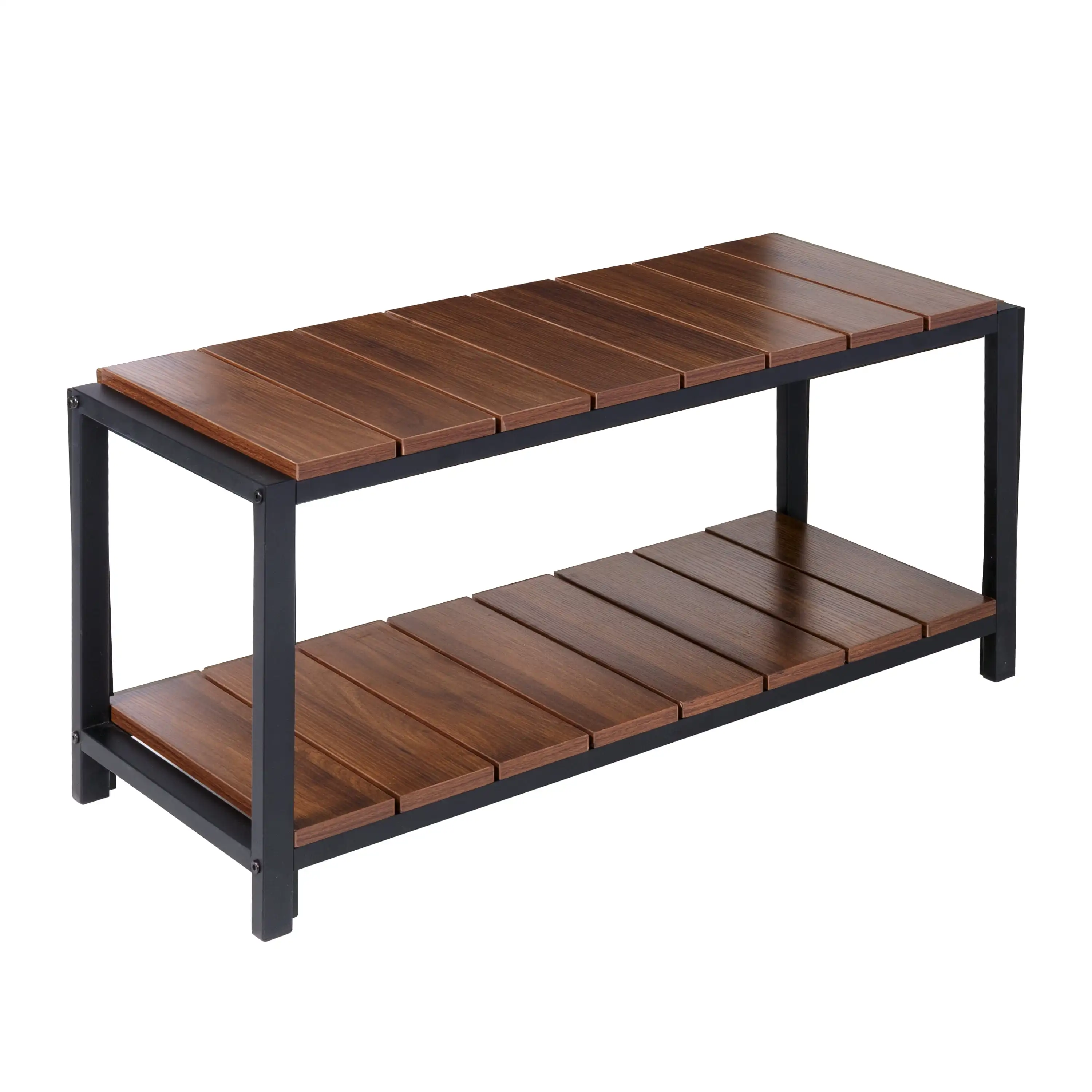 

Steel and Particle Board 2-Tier 6-Pair Shoe Bench, Walnut/Black