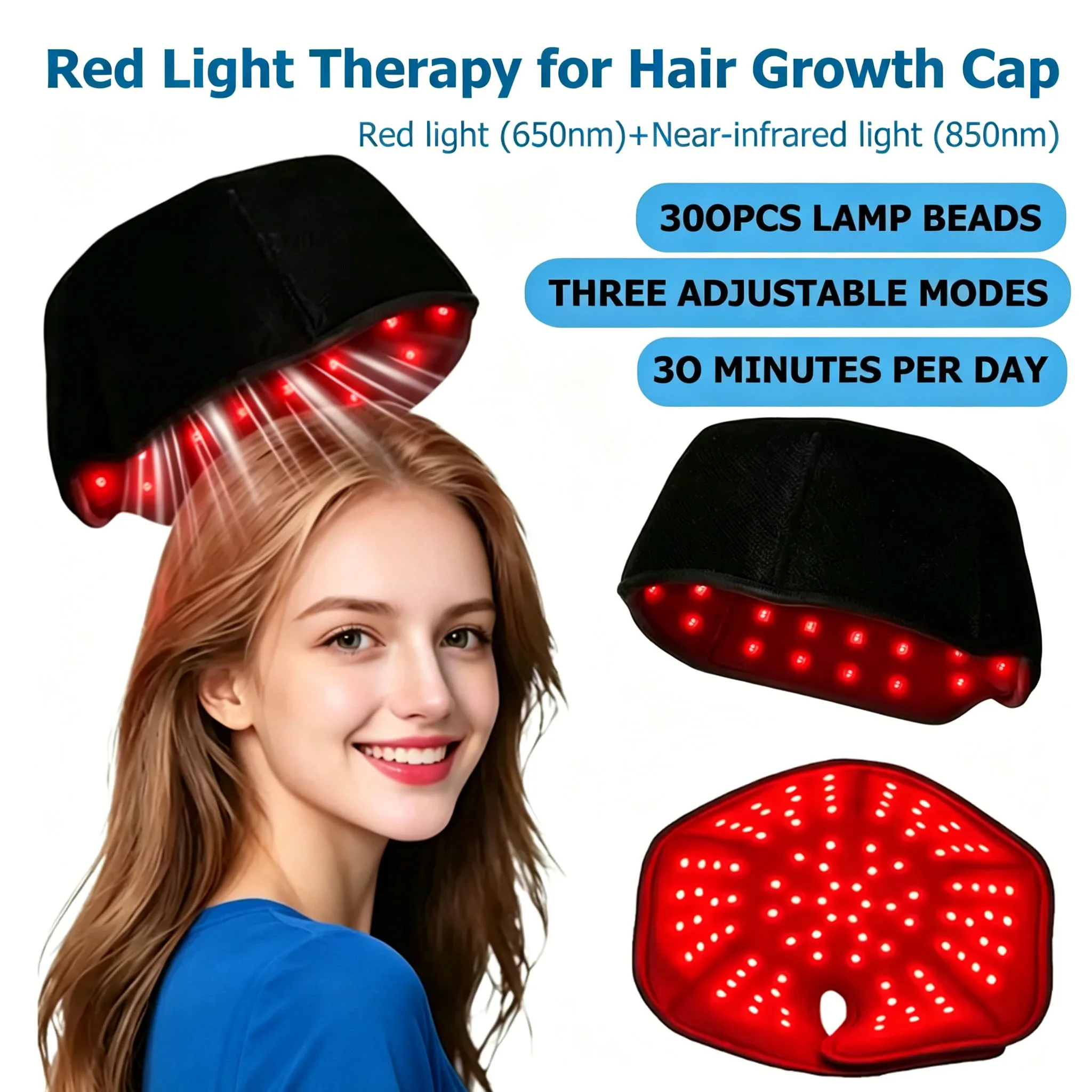 

New Red Light Therapy Hair Growth Cap 650nm 850nm Infrared LED Anti Hair Loss Scalp Care Hat Fast Hair Regrowth Treatment Device