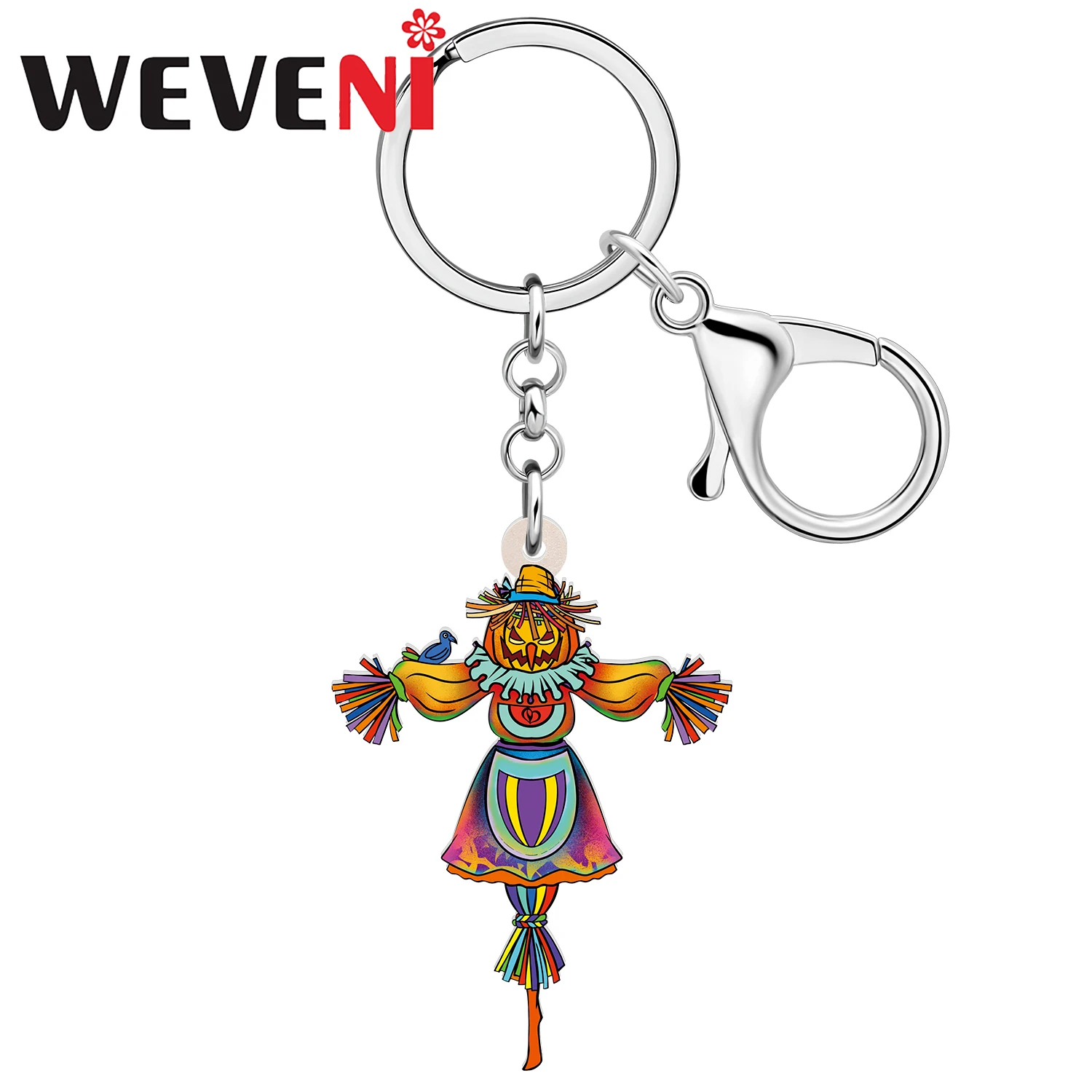 WEVENI Halloween Handbag Wallets Keychains Gifts Acrylic Terrible Pumpkin Scarecrows Key Chains Key Ring For Women Kids Girls