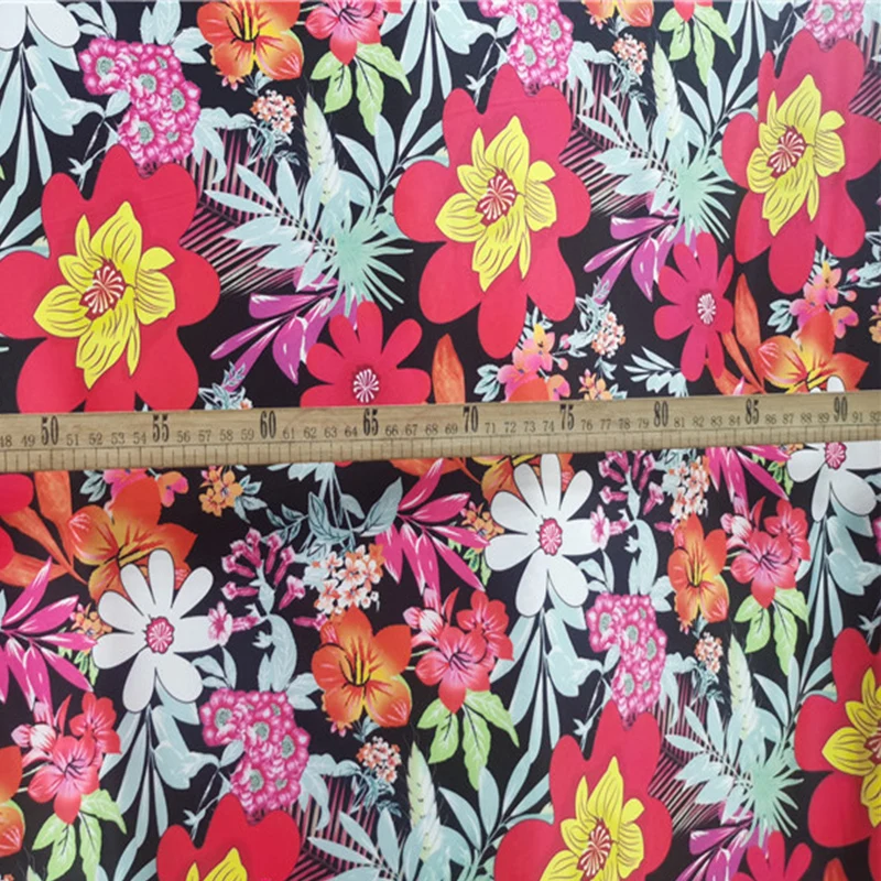 Good,Draping,4 Ways Elastic,Milk Silk Knit Fabric,Colorful Red Flowers Printing Fabric,Diy,Sewing Dance Dress ,Women Pants