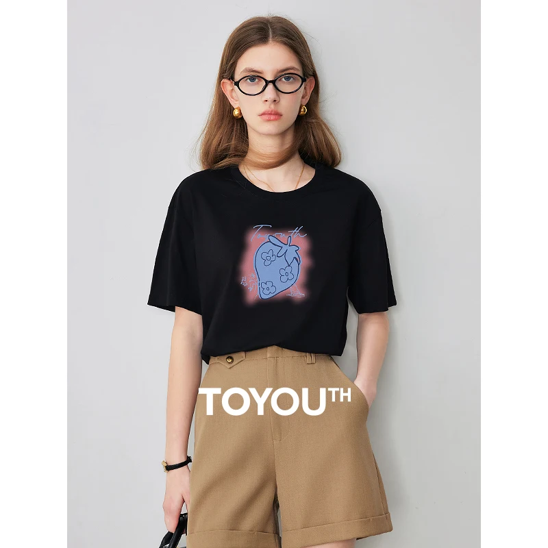 

TOYOUTH Women Short Sleeve T shirt 2025 Spring New Tops GT529004