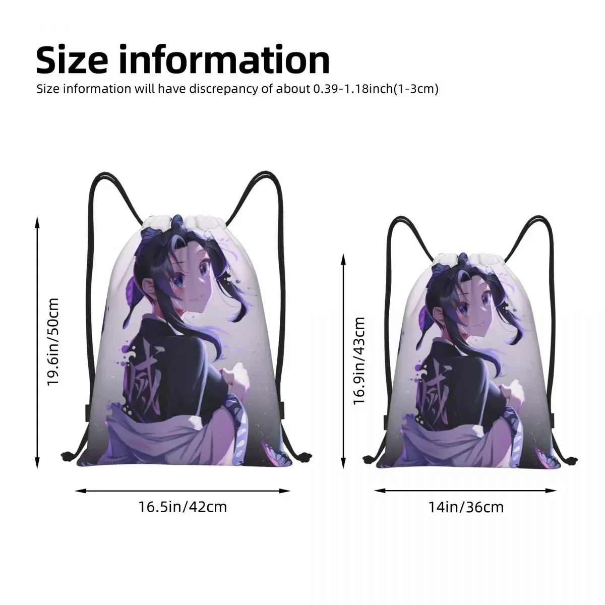 Shinobu Kochou Demon Slayer Drawstring Bags Basketball Backpack Gym Sackpack Kimetsu No Yaiba Anime String Bags for Working Out