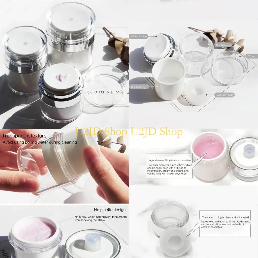 U2JD 15G 30G 50G مستحضرات التجميل جرة أكريليك كريم قابلة لإعادة تعبئة الفراغات الزجاجة مكبس النمط القوارير حاوية مستحضرات بلا