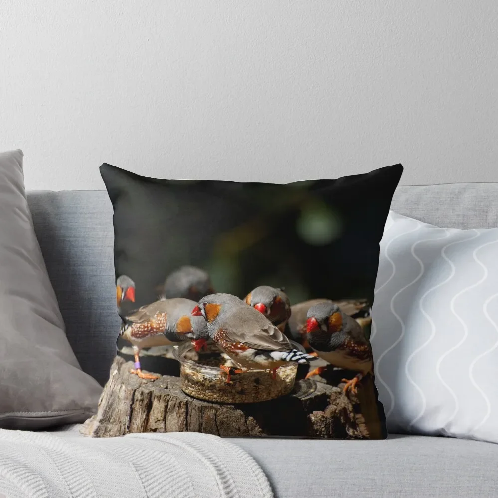 Zebra Finch Feeding Frenzy Throw Pillow Decorative Cushion Cusions Cover pillow cover christmas pillow