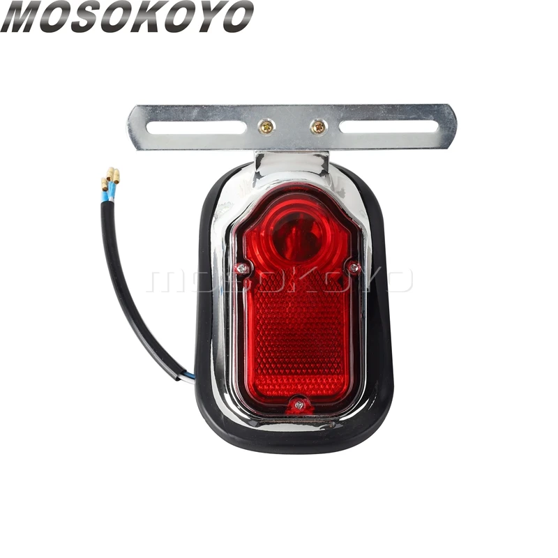 12V Rear Tail Brake Stop Lamp w/ License Plate Light Red Tombstone Taillight For Chopper Bobber Cruiser Motorcycle Accessories