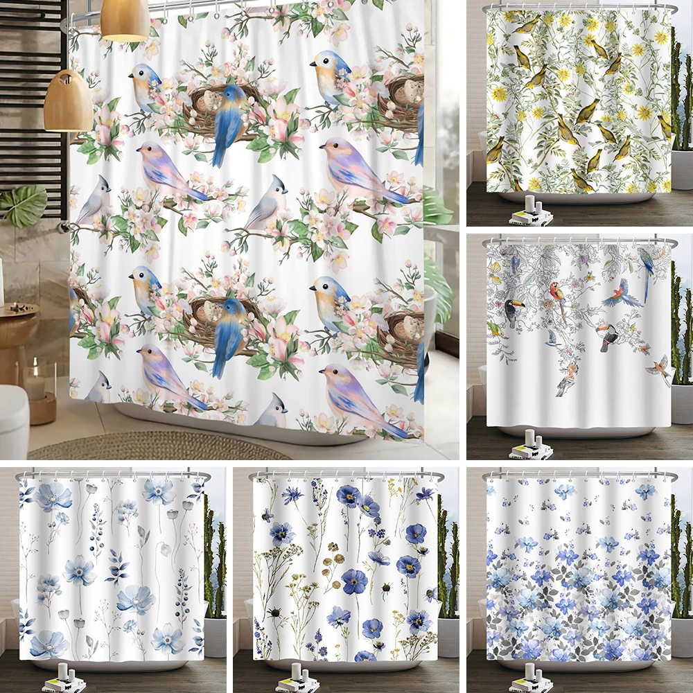 Bathroom Curtain with Fabric 180x180 Colorful Floral Spring Blossom Tree Boho Bathtub Waterproof Shower Curtains With Hooks