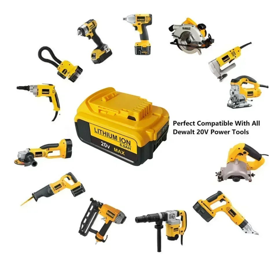 Sostituzione dell'utensile elettrico della batteria al litio 20V 6Ah MAX per DeWalt DCB184 DCB181 DCB182 DCB200 20V 6A 8A 12A 18V 20V batteria al litio