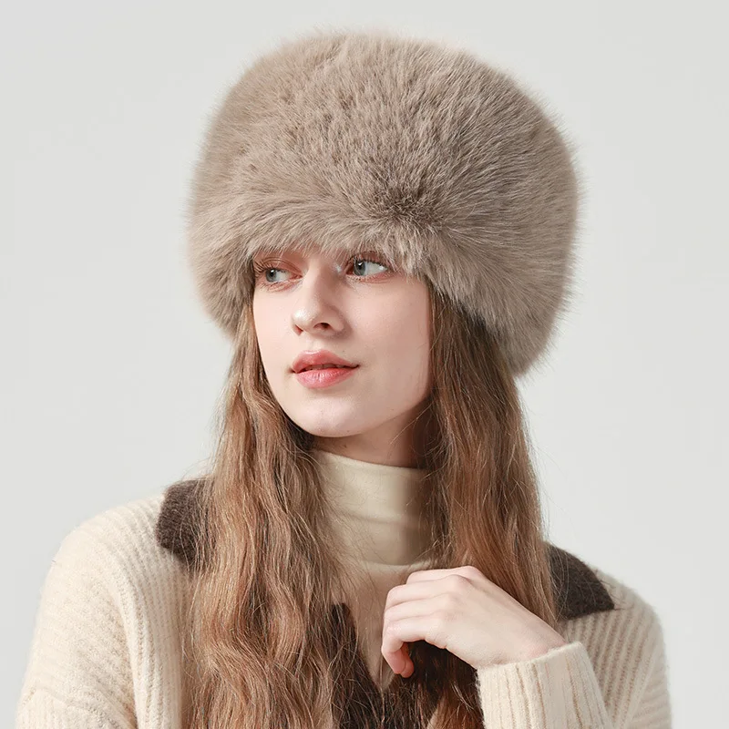 Winter Fluffy Faux Fur Bucket Hat Women Warm Thick Plush Headband Hat Outdoor Earwarmer Ski Hats