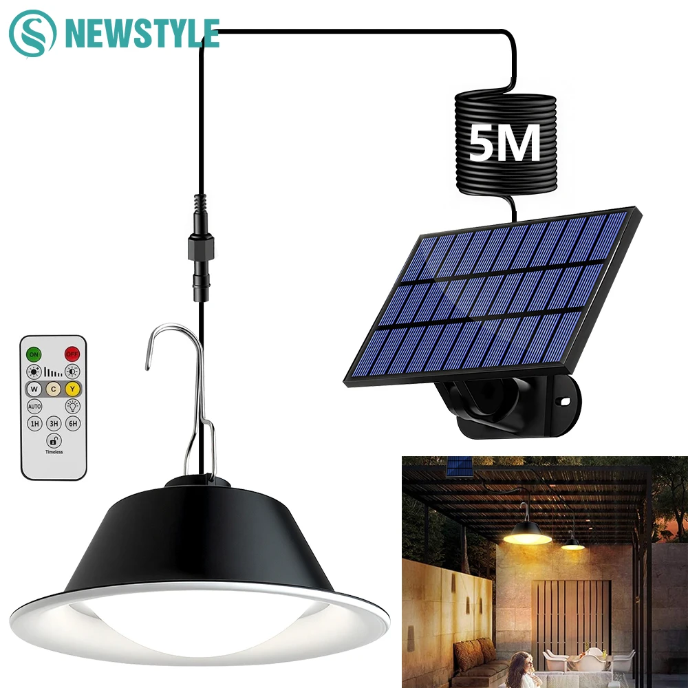 

Solar Pendant Light Remote Control 3-Color Dimmable Waterproof Solar Pendant Lamp Timer Hanging Light Gazebo Patio Garden Garage