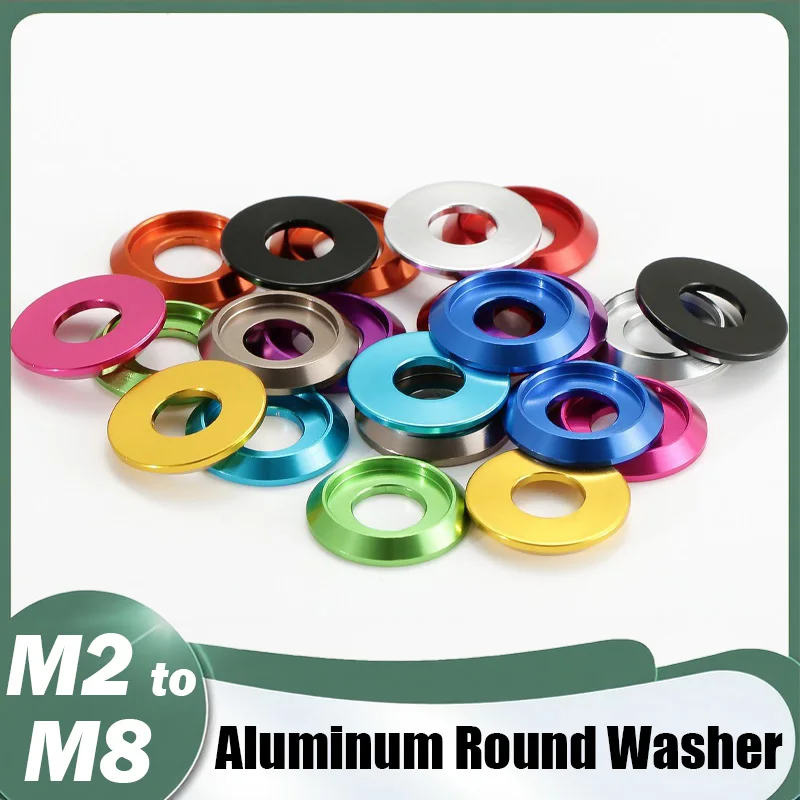 10 قطعة-20 قطعة الألومنيوم غسالة مستديرة M2 M2.5 M3 M4 M5 M6 M8 الملونة الألومنيوم كأس رئيس غسالة ل زر مسامير لولبية الرأس #1