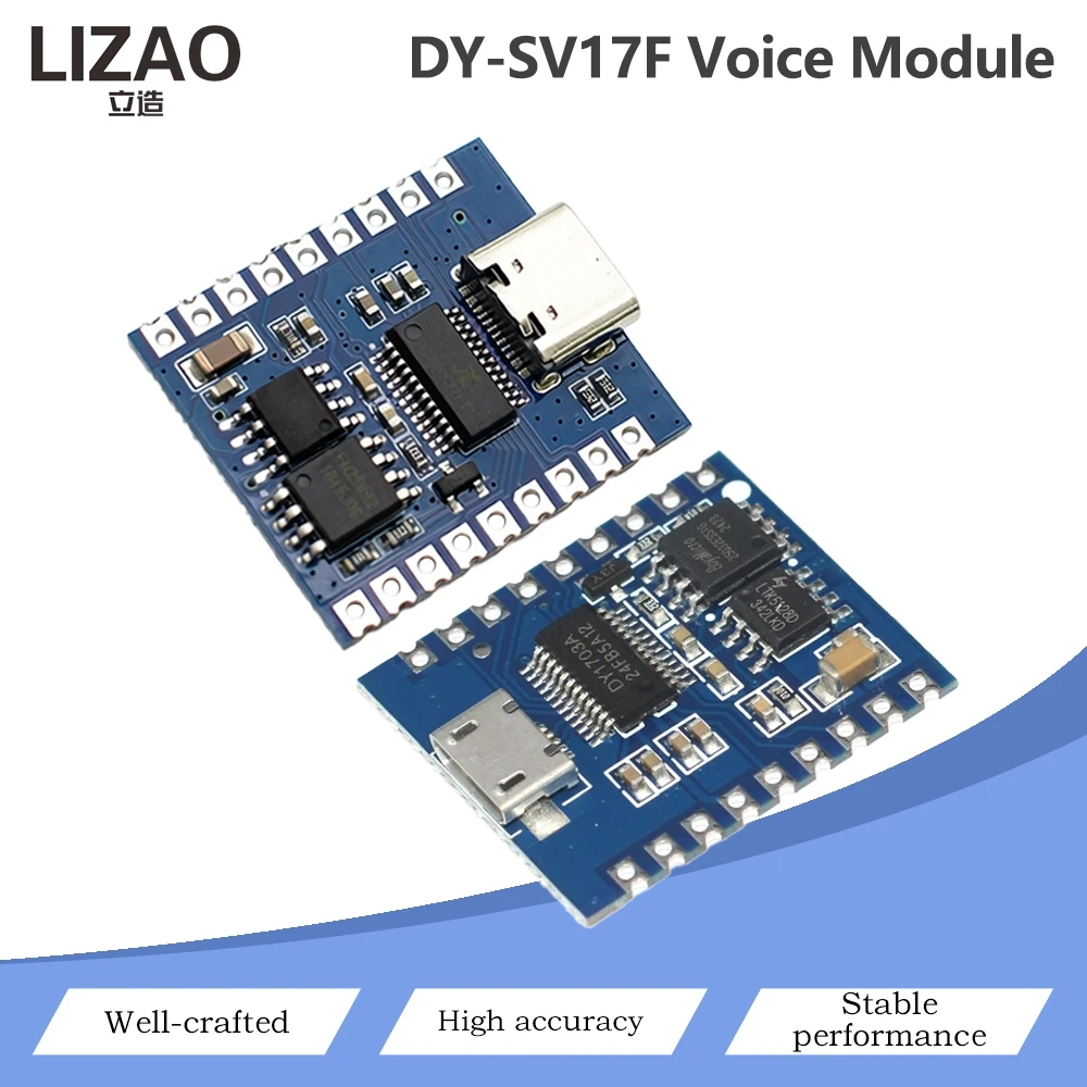 DY-SV17F Voice Playback Module Micro USB / Type-C Interface MP3 Audio Player Board UART Trigger Sound Module For Arduino