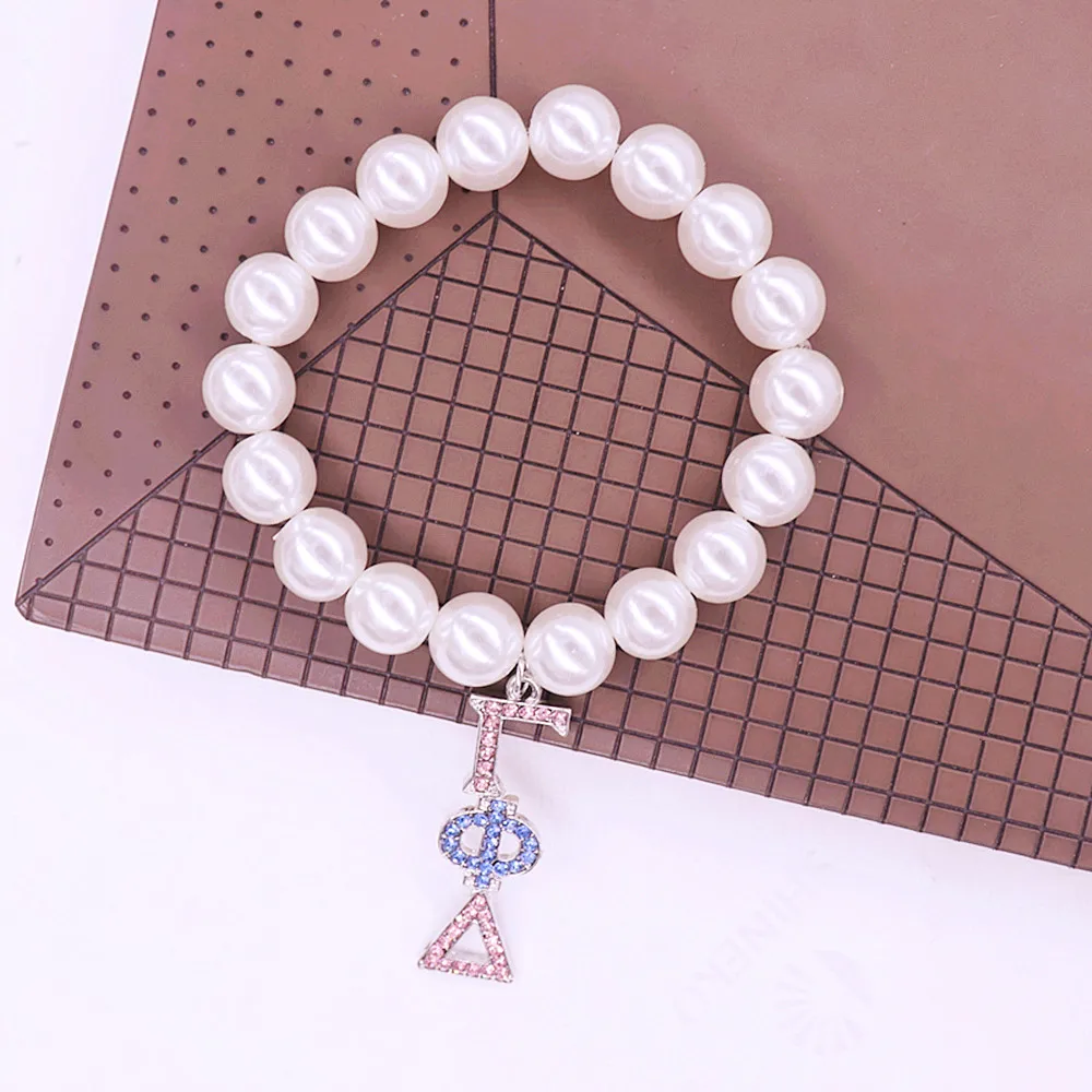 Bling Diamond Baby Pink Blue Group Gamma Phi Delta Pearl Bracelets For Women