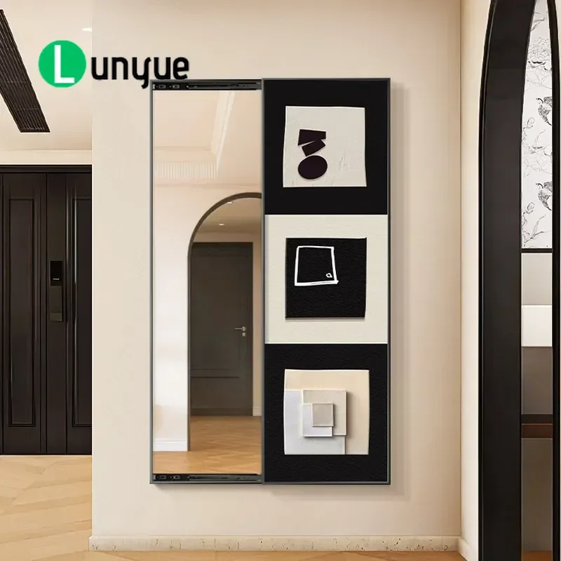 Medieval Style Full Length Mirror Hidden Entrance Decorative Painting Simple Abstract Invisible Sliding Mirror for Home