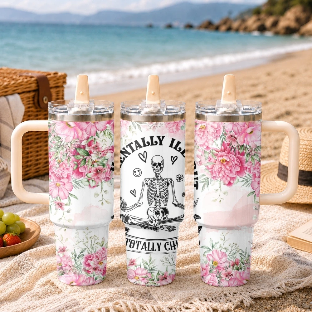 Meditation Skull Vacuum Flasks 40oz Stainless Steel Insulated Tumbler Leakproof Vacuum Travel Mug Portable Coffee Cup