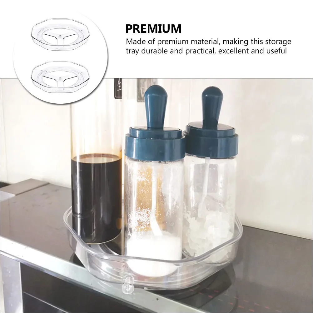 

2Pcs Rotating Spice Tray Kitchen Organizer Turntable Seasoning Rack Countertop Storage Holder Rotating Organizer