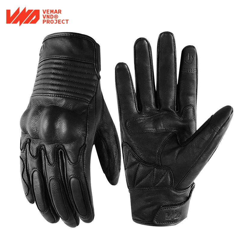 Newest VND Motorcycle Luvas Retro Fashion Leather Riding Gloves Touch Screen Cycling Guantes Moto Comfortable Motocross Gloves