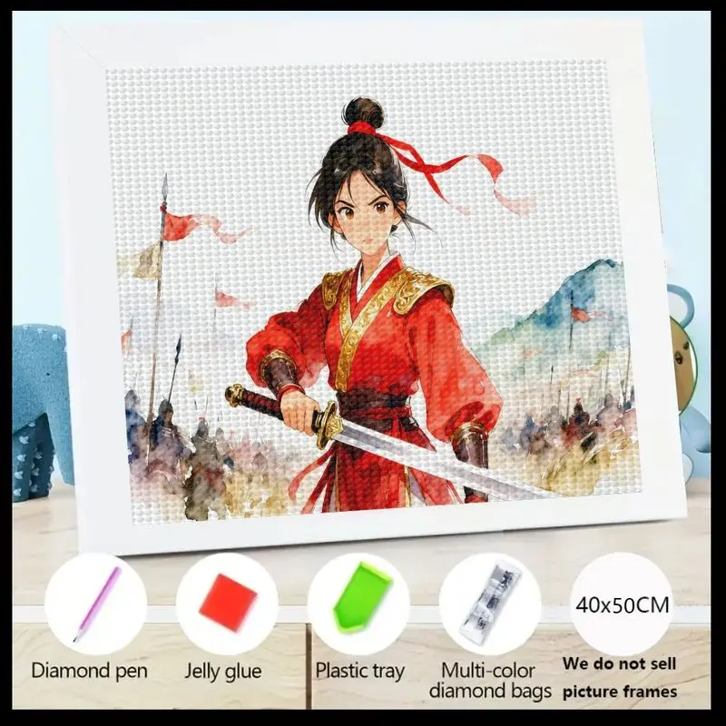 

1PC 5D Full Drill Diamond Painting Kit, DIY Anime Female Warrior Diamond Art, Ancient Chinese Style Swordswoman Gem Painting, Rh