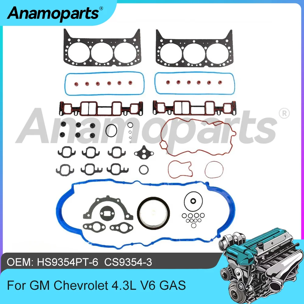 Full Head Gasket Set for 4.3L V6 Gas Engine Fit GMC C1500 Safari Savana 1500 Chevrolet Astro Blazer 96-06 HS9354PT-6