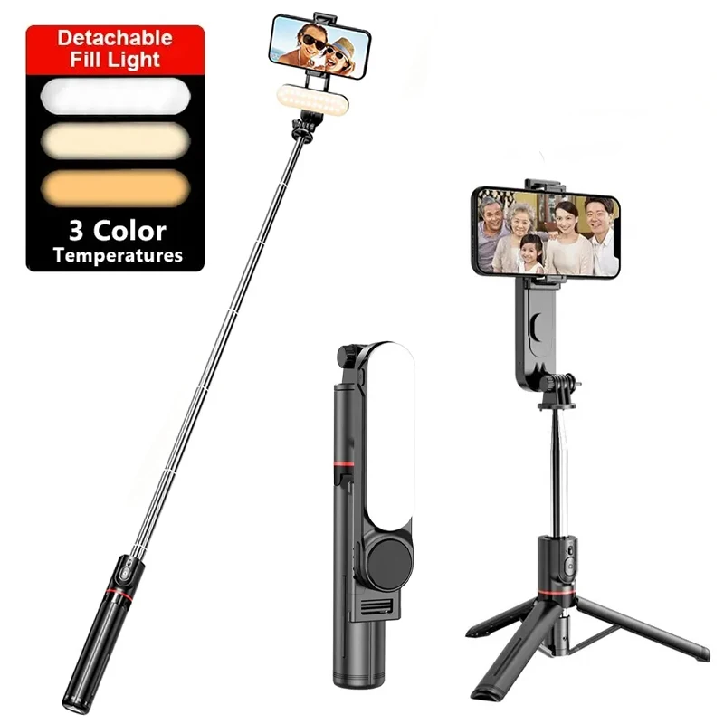 L15 Portable Wireless Bluetooth Phone Telescopic Selfie Stick Tripod With Fill Light for cell phone for Video Live Fill Lamps