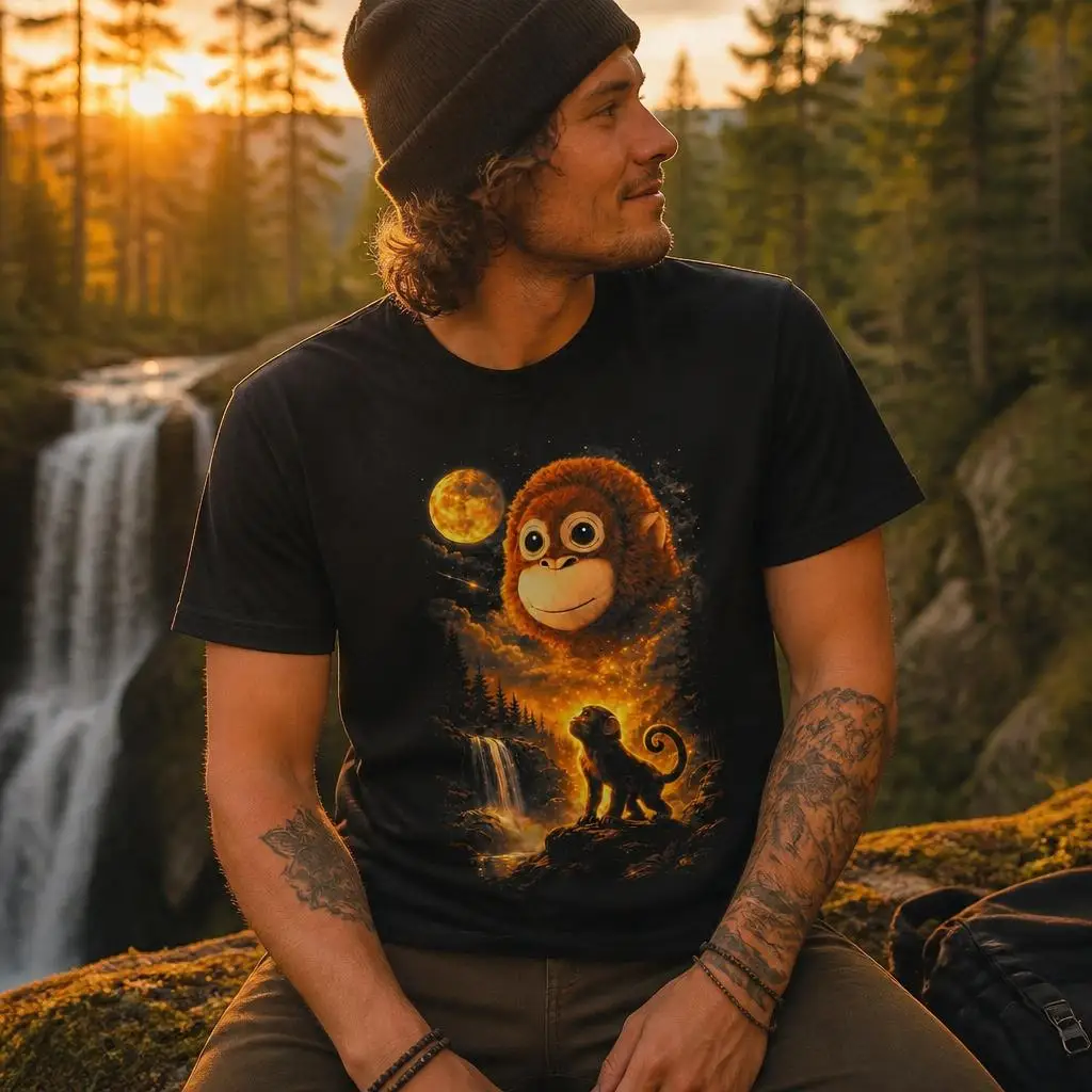 Monkey Howling to The Moon Meme 90s Team Punch T Shirts Casual Tees Short Sleeve Round Collar T-Shirt Pure Cotton Tops