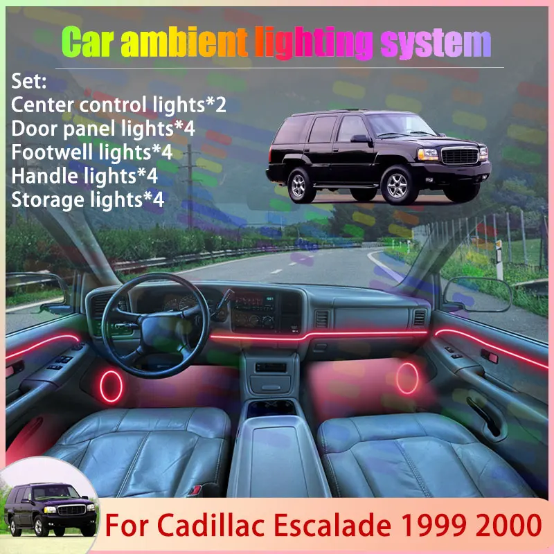

Для Cadillac Escalade 1999 2000 GMT 400 2/24 в 1, автомобильная атмосферная лампа, абажур RGB, ансамбль, стример, атмосферный набор, автозапчасти