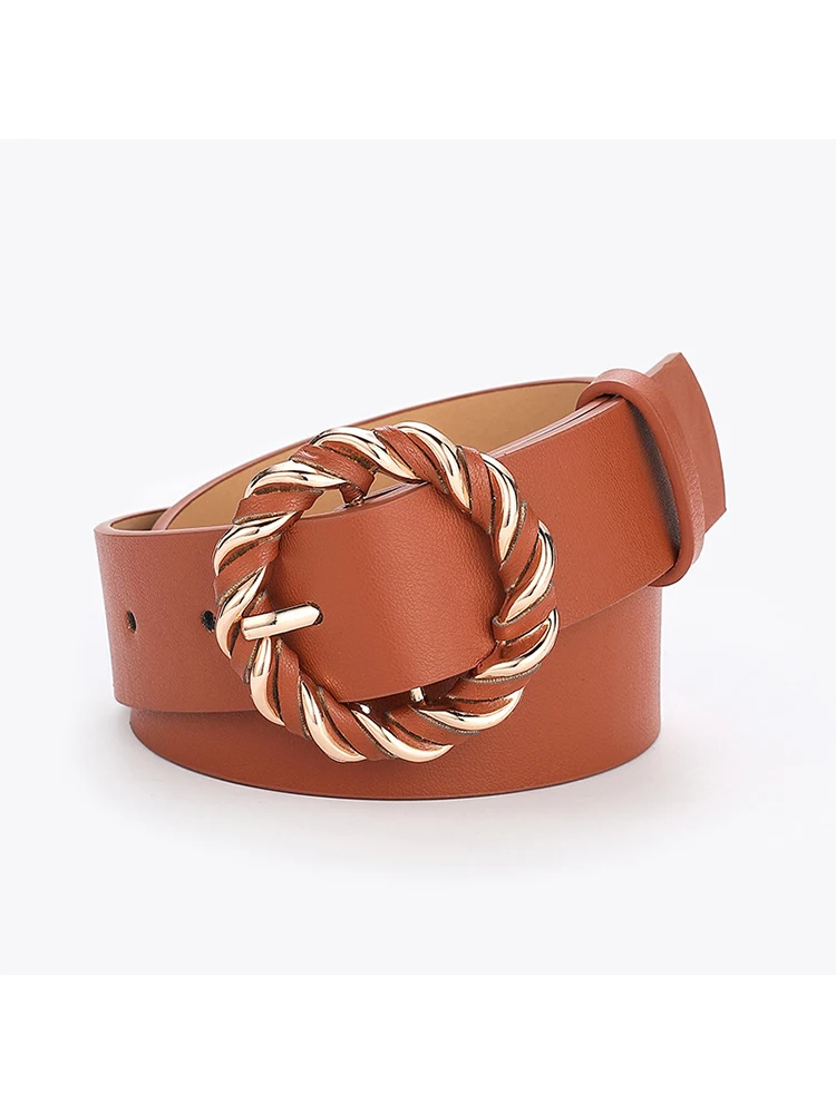 2022 Women Belt Fashion PU Leather Metal Pin Buckle Belts For Ladies Waist Belt Twist Ring Buckle Dress Jeans Waistband