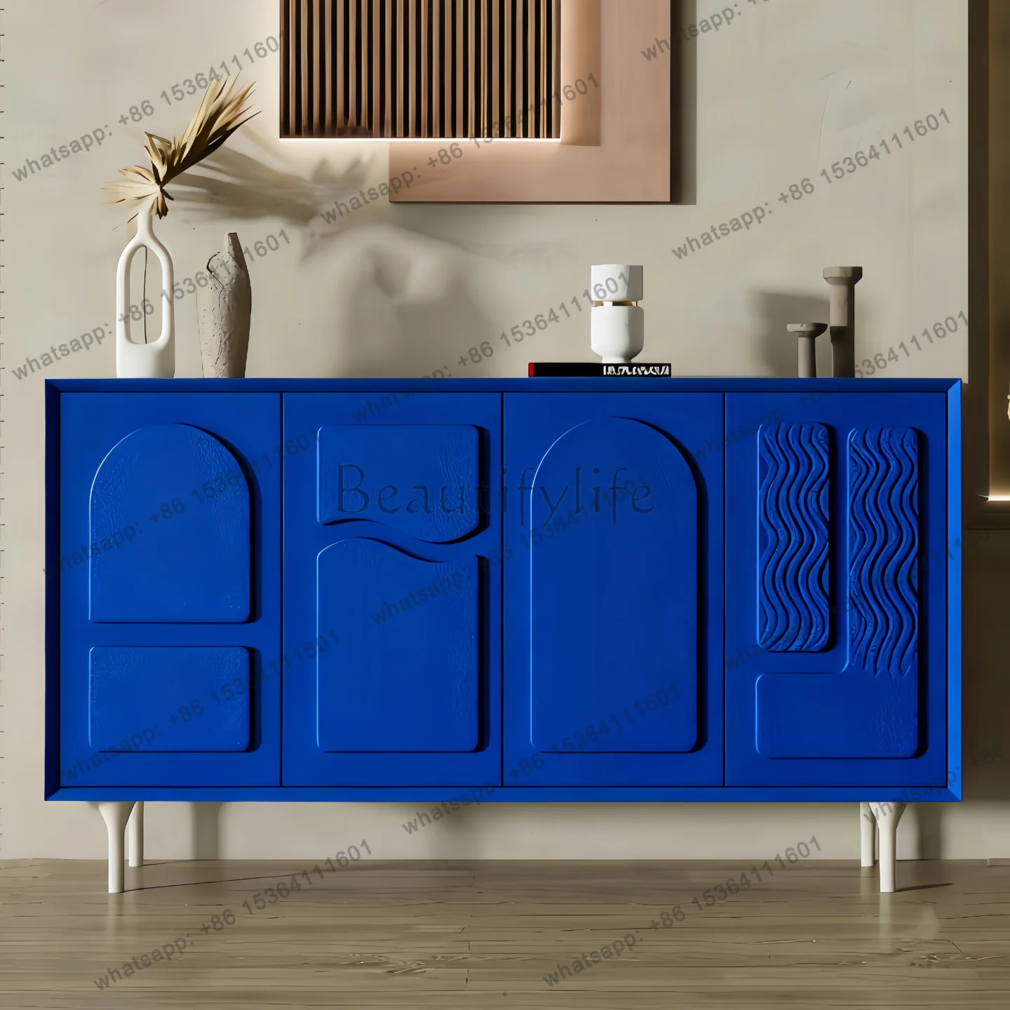 Italian paint dining side cabinet personality art modern simple solid wood decorative locker complete customization