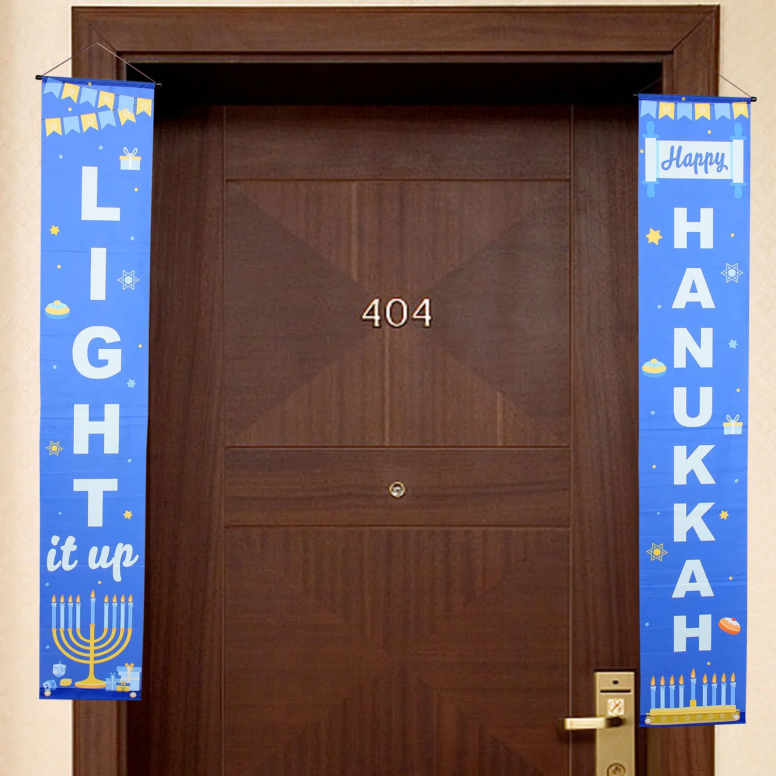 

Festive Hanukkah Door Couplet Outdoor Hanging Flag Porch Decoration Holiday Couplets Cartoon Porch Sign Party Supplies Door